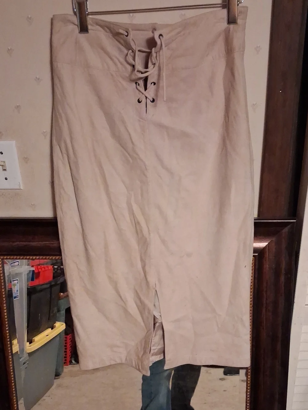 Adrienne Vittadini Neutral Beige Lace-Up Pencil Skirt